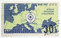 Map of Europe and Fair emblem, International Trade Fair Brno serie, circa 1961