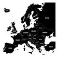 Map of Europe with names of sovereign countries, ministates included. Simplified black vector map on white background