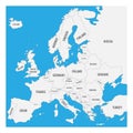 Map of Europe with names of sovereign countries, ministates included. Simplified black vector map on white background Royalty Free Stock Photo