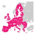 Map of Europe with pink highlighted EU member states. Vector illustration. Simplified map of European Union