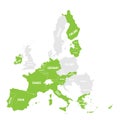 Map of Eurozone. States using Euro currency. Grey vector map of EU member states with green highlighted Eurozone