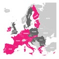 Map of Eurozone. States using Euro currency. Grey vector map with pink highlighted member countries