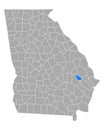 Map of Evans in Georgia