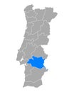 Map of Evora in Portugal