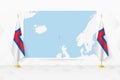 Map of Faroe Islands and flags of Faroe Islands on flag stand Royalty Free Stock Photo