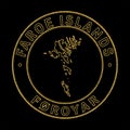 Map of Faroe Islands, Golden Stamp Black Background