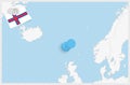 Map of Faroe Islands with a pinned blue pin. Pinned flag of Faroe Islands