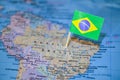 Map with flag of Brazil Royalty Free Stock Photo