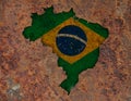 Map and flag of Brazil on rusty metal Royalty Free Stock Photo
