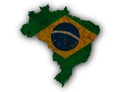 Map and flag of Brazil on rusty metal Royalty Free Stock Photo