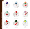 Map and Flag in a circle of 9 Countries Royalty Free Stock Photo