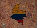 Map and flag of Colombia on rusty metal Royalty Free Stock Photo