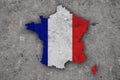Map and flag of France on weathered concrete Royalty Free Stock Photo
