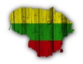 Map and flag of Lithuania on weathered wood Royalty Free Stock Photo