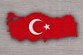 Map and flag of Turkey on old linen