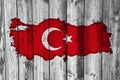 Map and flag of Turkey on weathered wood