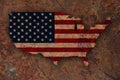 Map and flag of the USA on rusty metal Royalty Free Stock Photo