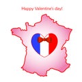 Map of France with flag and heart Royalty Free Stock Photo