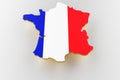 Map of France land border with flag. France map on white background. 3d rendering Royalty Free Stock Photo