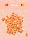 Map of France made out of pink peaches. Vegan card