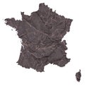 map of France on old dark crumpled grunge paper