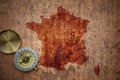 Map of france on a old vintage crack paper Royalty Free Stock Photo