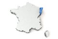 Map of France showing Alsace region. 3D Rendering