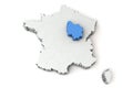 Map of France showing Burgandy region. 3D Rendering
