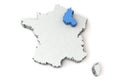 Map of France showing Champagne region. 3D Rendering