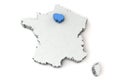 Map of France showing Ile de France region. 3D Rendering