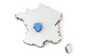 Map of France showing Limousin region. 3D Rendering