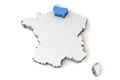 Map of France showing picardy region. 3D Rendering