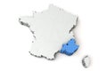 Map of France showing provence alpes cote d'azur region. 3D Rendering