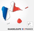 Map of french overseas region Guadeloupe combined with waving french national flag - Vector Royalty Free Stock Photo