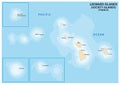 Map of the French Polynesian Archipelago Leeward Islands Society Islands, France