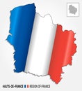 Map of the french region Hauts-de-France combined with waving french national flag - Vector Royalty Free Stock Photo