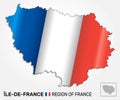 Map of the french region Ile-de-France combined with waving french national flag - Vector Royalty Free Stock Photo