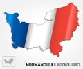Map of the french region Normandy combined with waving french national flag - Vector