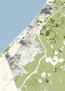 Map of Gaza strip, Israel, map and borders, reliefs and lakes. Gaza city