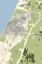 Map of Gaza strip, north side, Israel, map and borders, reliefs and lakes. Gaza city