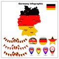 Map of Germany bright graphic illustration. German map with major cities and regions.