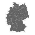 Map of Germany devided to 13 federal states and 3 city-states - Berlin, Bremen and Hamburg, Europe. Simple flat grey