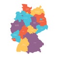 Map of Germany devided to 13 federal states and 3 city-states - Berlin, Bremen and Hamburg, Europe. Simple flat vector