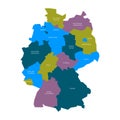 Map of Germany devided to 13 federal states and 3 city-states - Berlin, Bremen and Hamburg, Europe. Simple flat vector