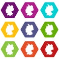 Map of Germany icon set color hexahedron