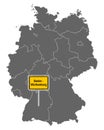 Map of Germany with road sign of Baden-Wuerttemberg
