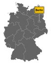 Map of Germany with road sign of Berlin