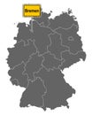 Map of Germany with road sign of Bremen