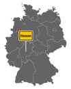 Map of Germany with road sign of Hesse