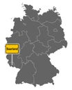 Map of Germany with road sign of Saarland